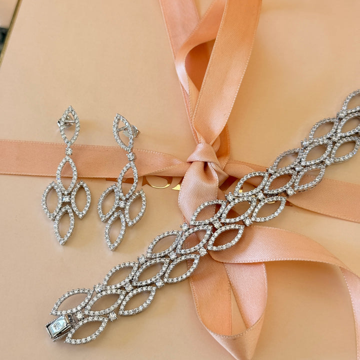 Marquise zircone silver earrings and bracelet