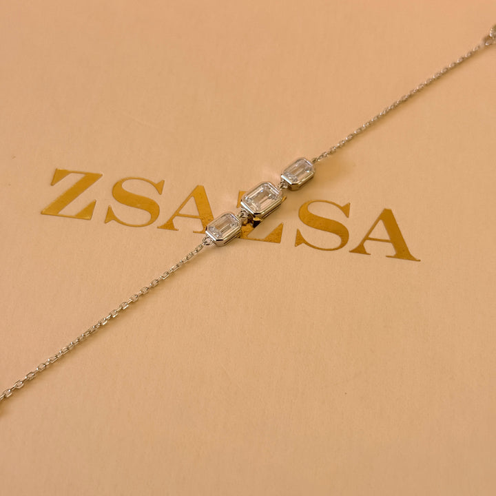 Dainty rectangular zircone sterling silver bracelet