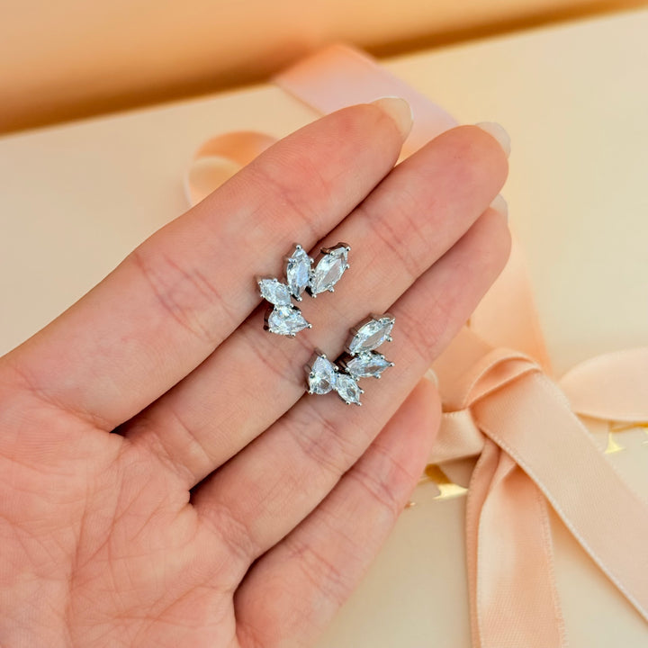Marquise and teardrop zircone silver earrings