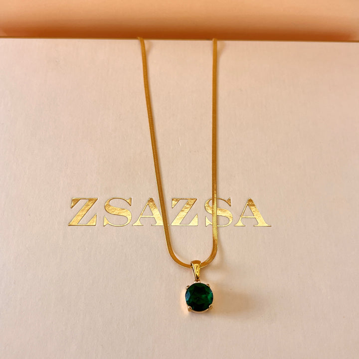 Dark green round zircone  pendant