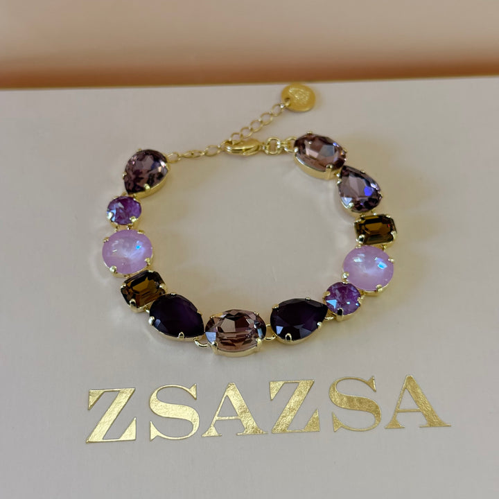 Mixed shades of purple Swarovski crystals gold plated set