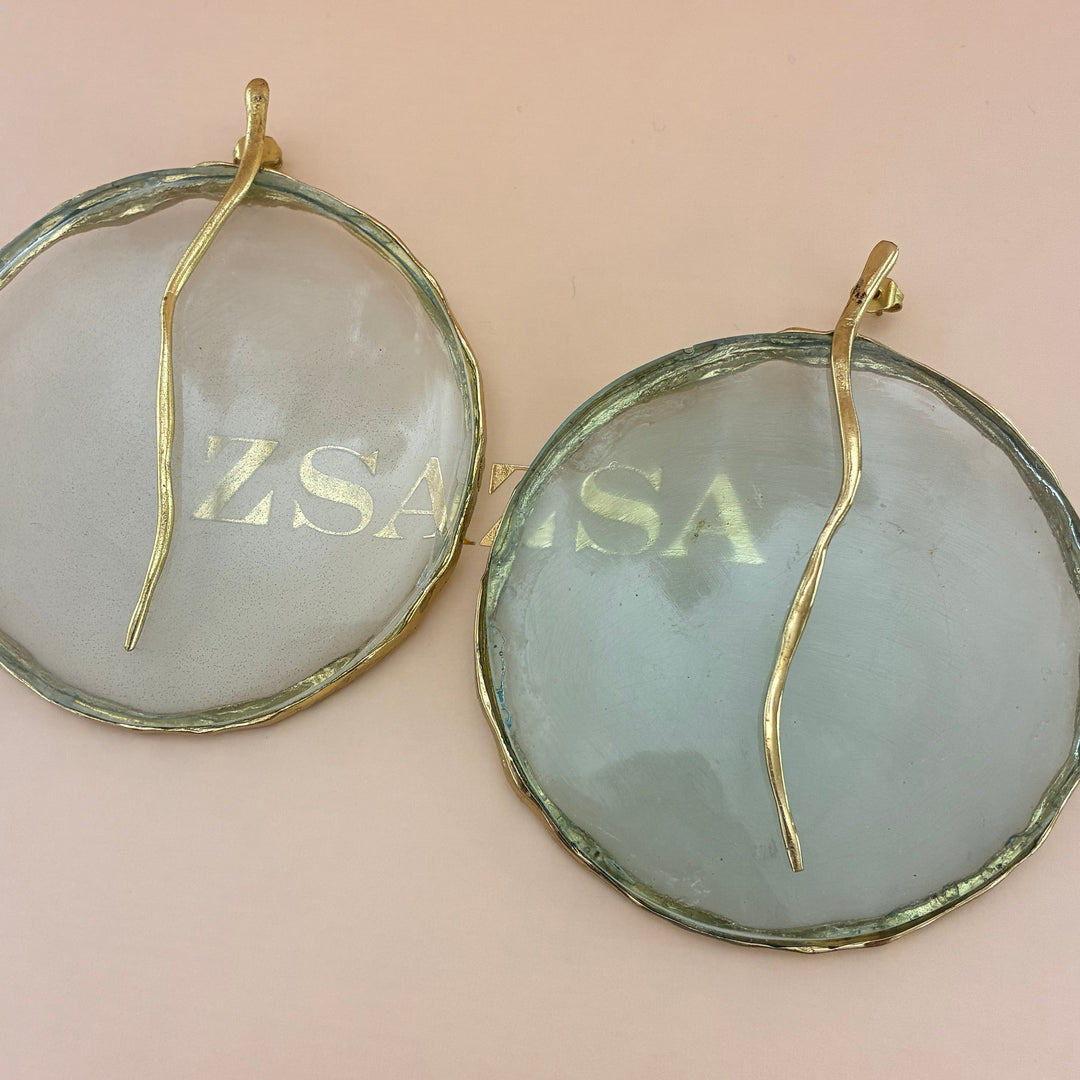 Handmade resin light blue big earrings