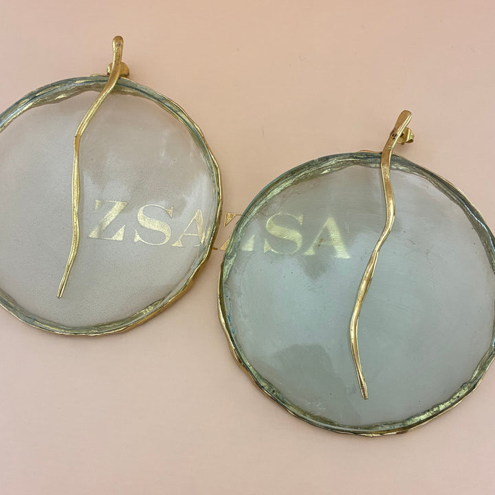 Handmade resin light blue big earrings
