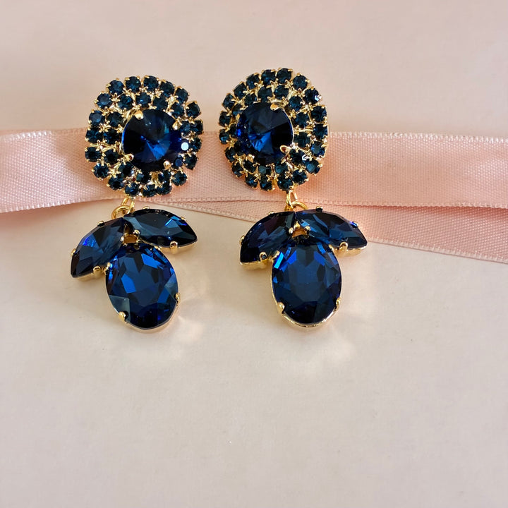 Statement navy blue Swarovski crystals earrings