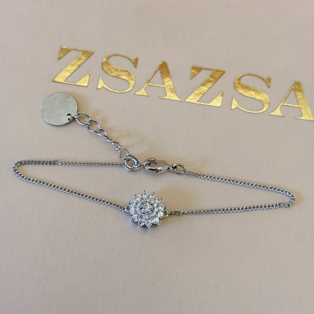 Dainty flower zircone silver pendant and bracelet