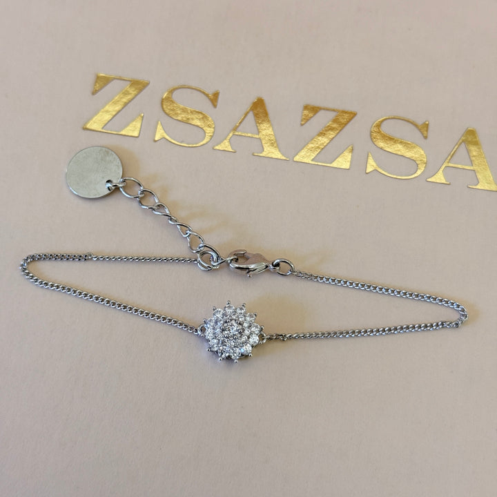 Dainty flower zircone silver pendant and bracelet