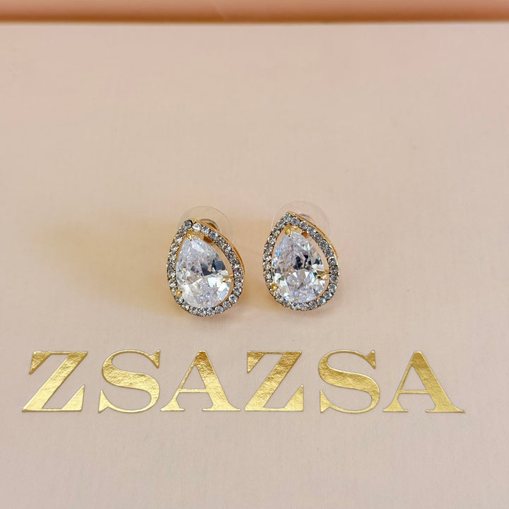 Big teardrop zircone gold plated earrings