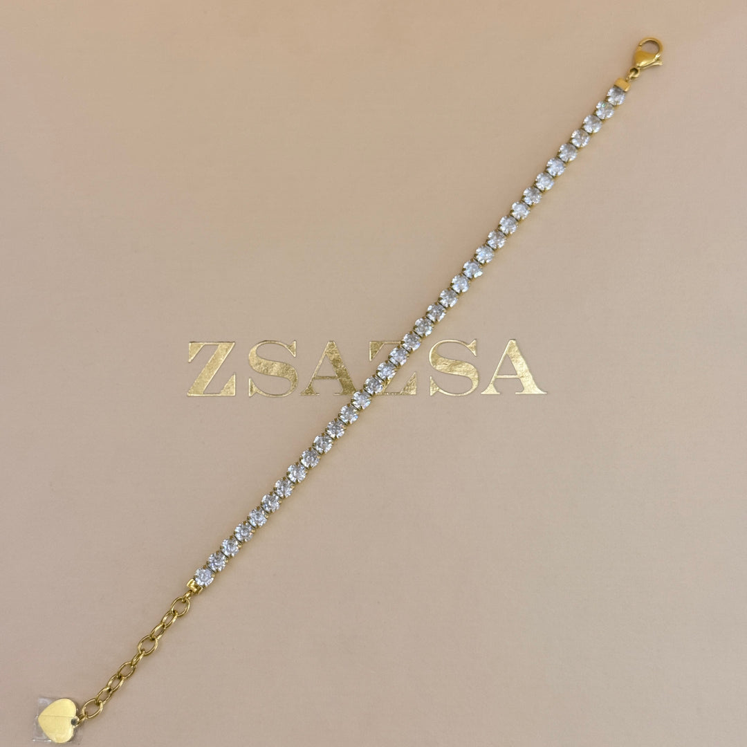 Zircone tennis gold plated stainless steel necklace & bracelet