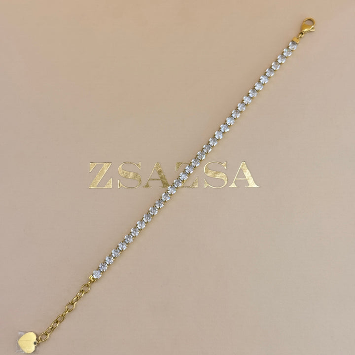 Zircone tennis gold plated stainless steel necklace & bracelet