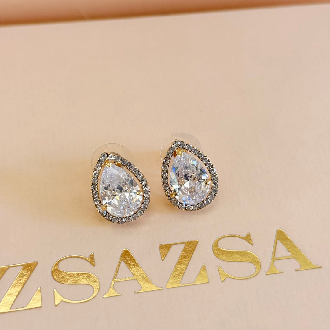 Big teardrop zircone gold plated earrings