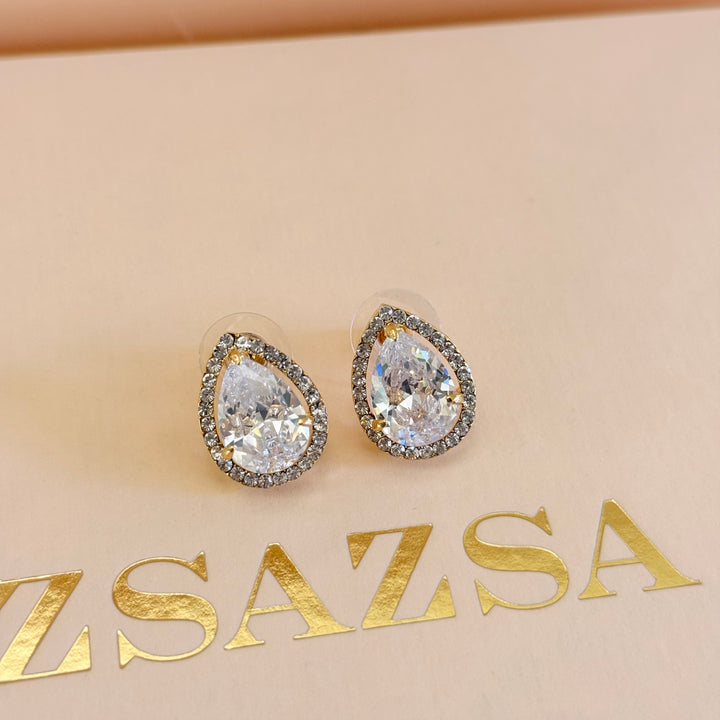 Big teardrop zircone gold plated earrings