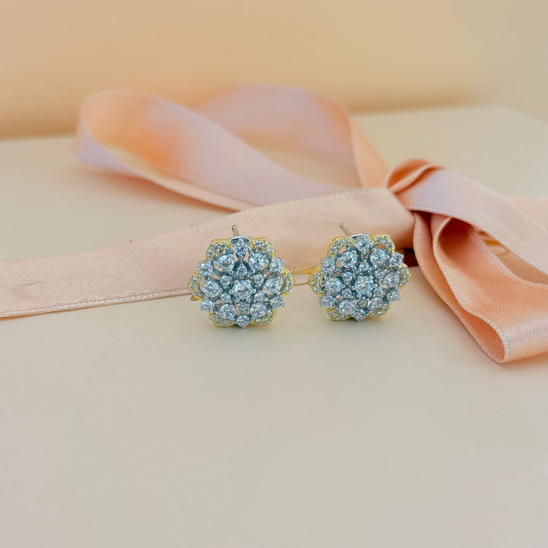 Flower zircone sterling silver French clip earrings