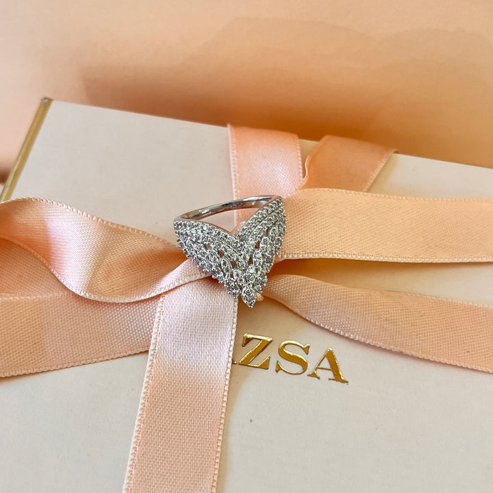 Zircone white gold plated marquise ring