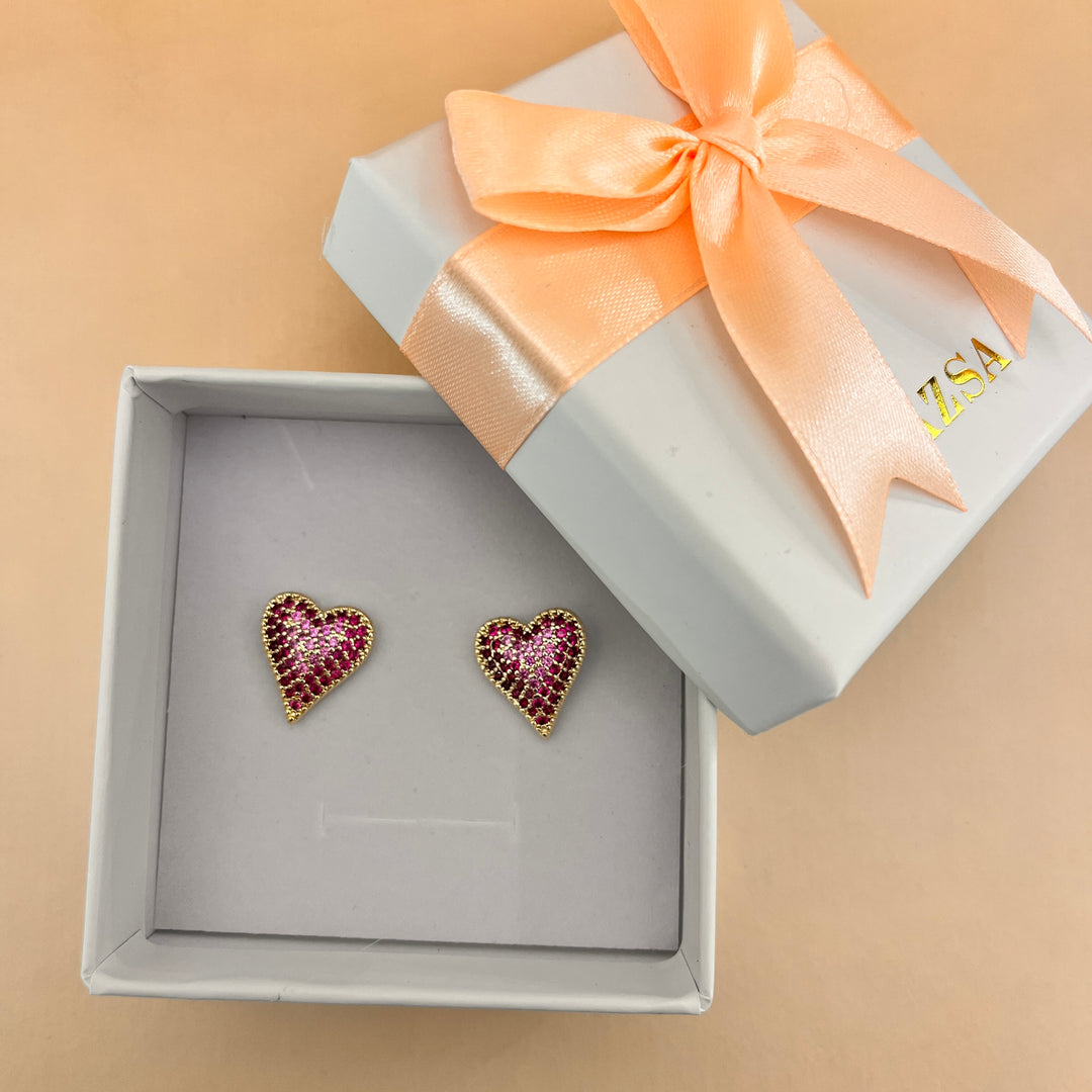 Fuchsia zircone heart gold plated earrings