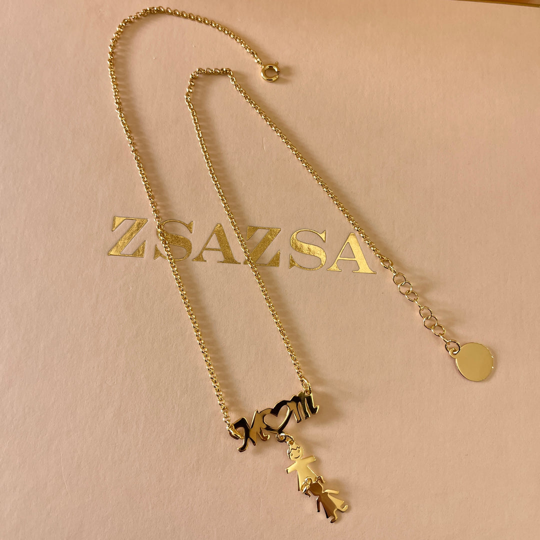 Mom & children gold plated necklace