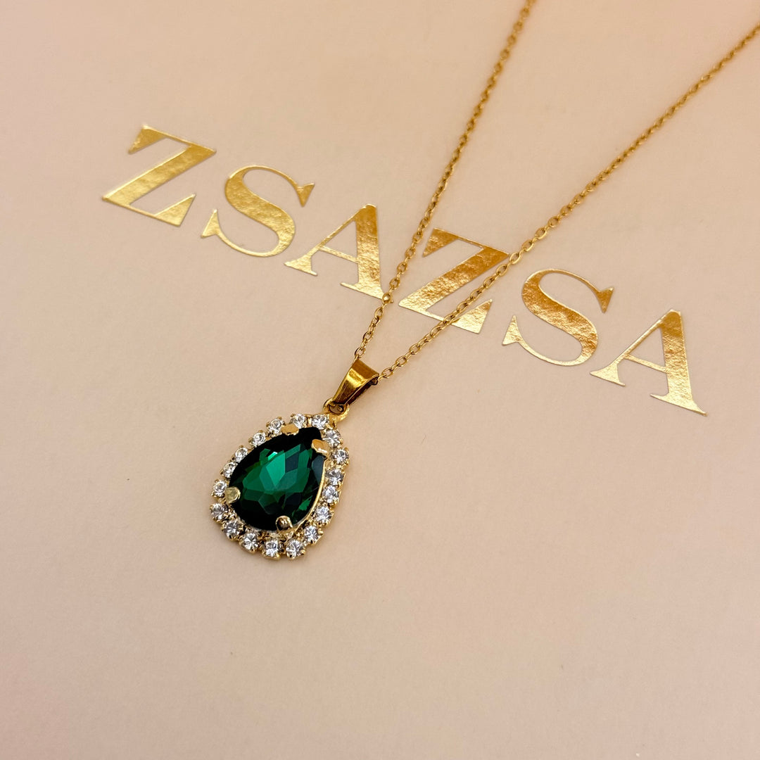 Dark green teardrop preciosa crystals pendant