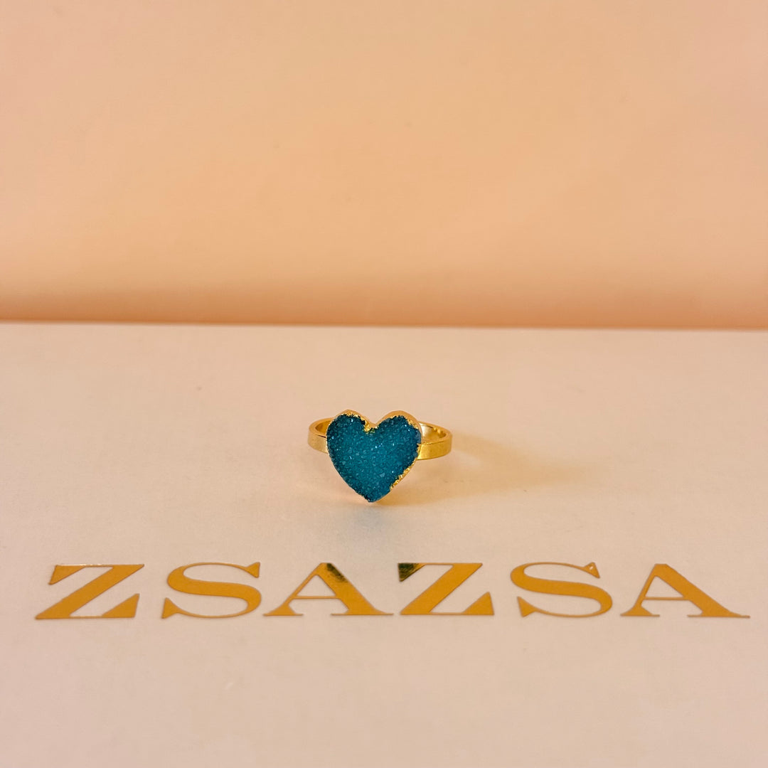 Green agathe heart gold plated set