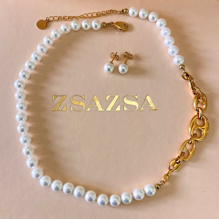 White Mallorca Pearls gold plated set