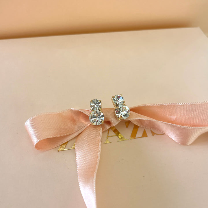 Preciosa crystals double round gold plated solitarie studs