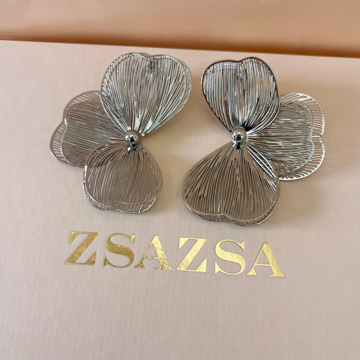 Half flower white gold plated earrings
