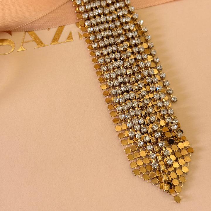 Fringe rhinestone gold plated brooch