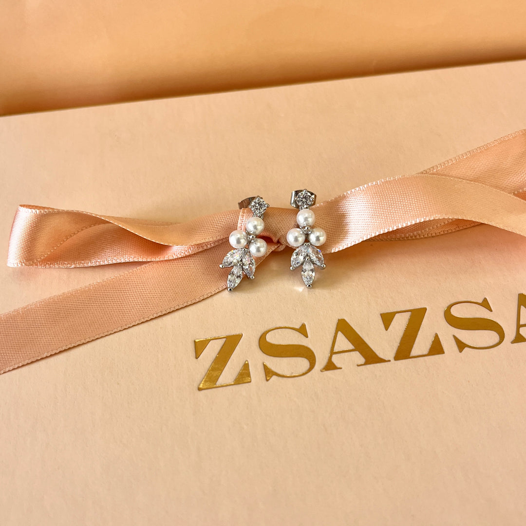 Zircone & Pearl marquise white gold plated set