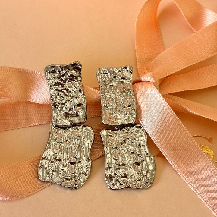 Molten rectangles clip on earrings