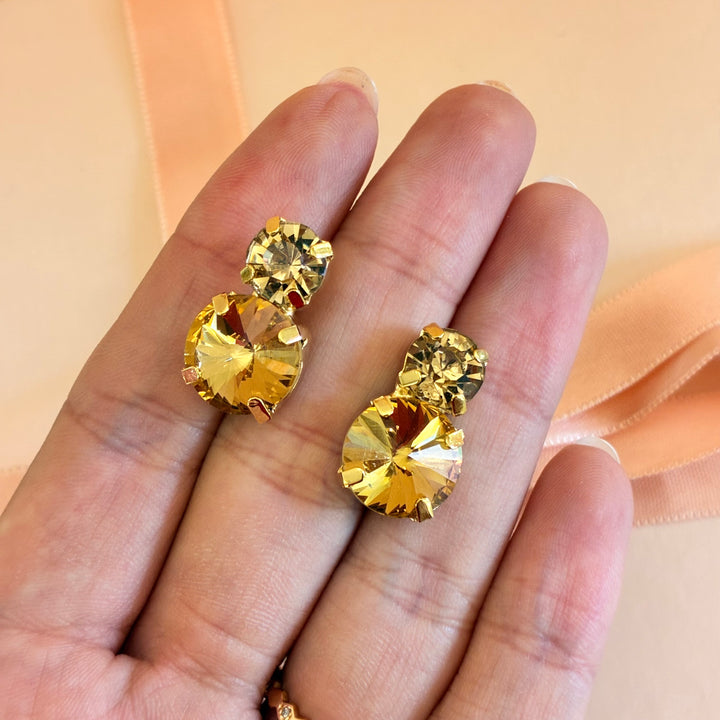 Double round bronze gold plated earrings