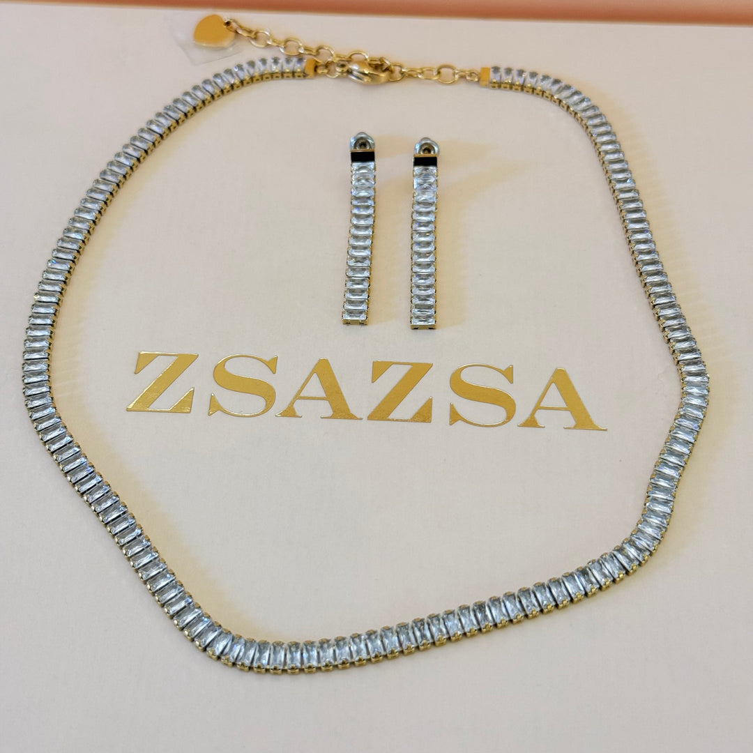 Baguette zircone stainless steel set