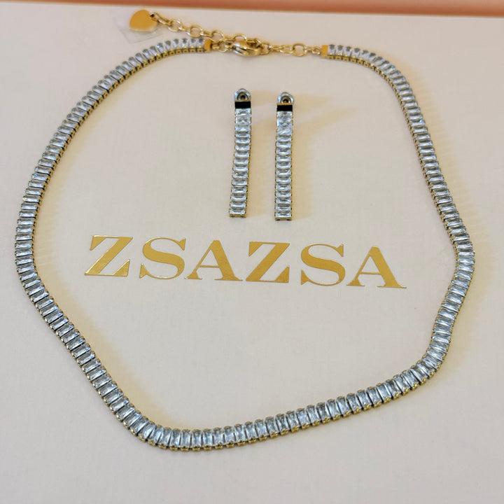 Baguette zircone stainless steel set