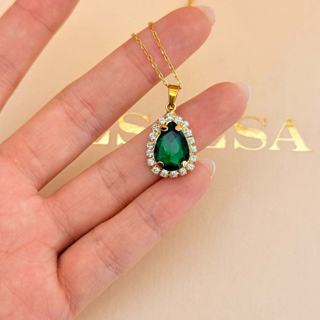 Dark green teardrop preciosa crystals pendant