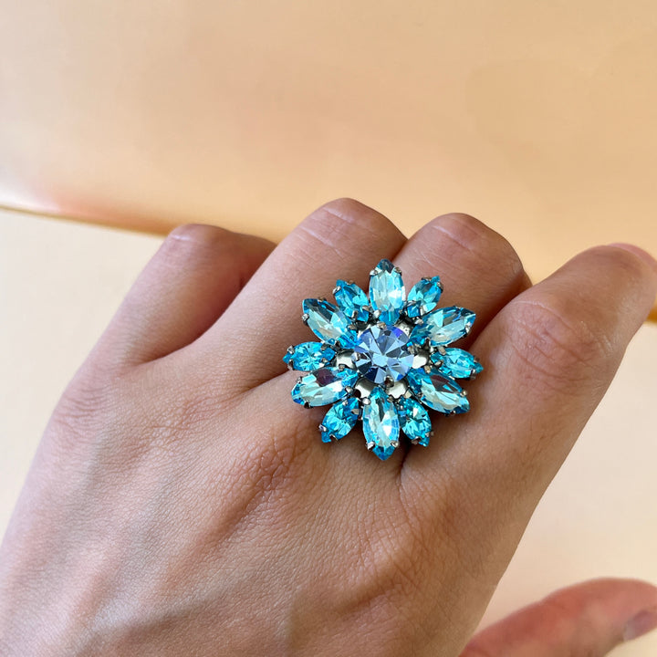 Turquoise & light blue preciosa crystals studs and ring
