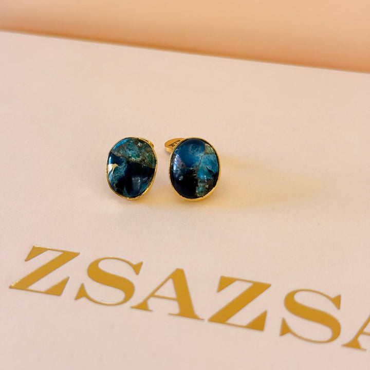 Green natural stone earrings and ring