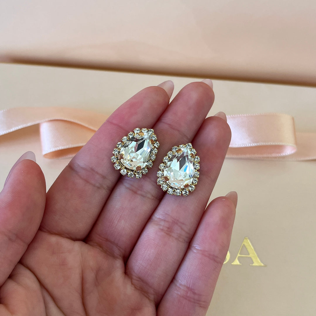 Preciosa crystals teardrop gold plated studs and ring