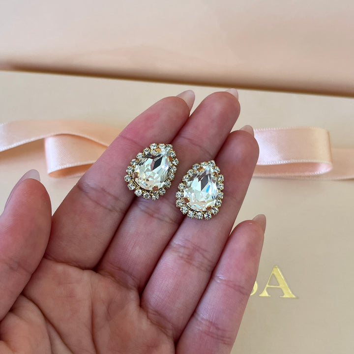 Preciosa crystals teardrop gold plated studs and ring