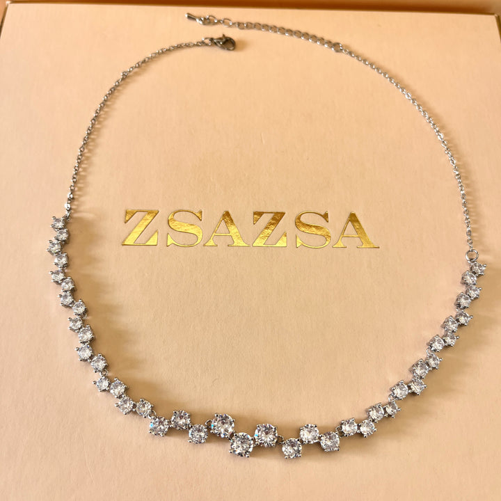 Round zircone white gold plated set