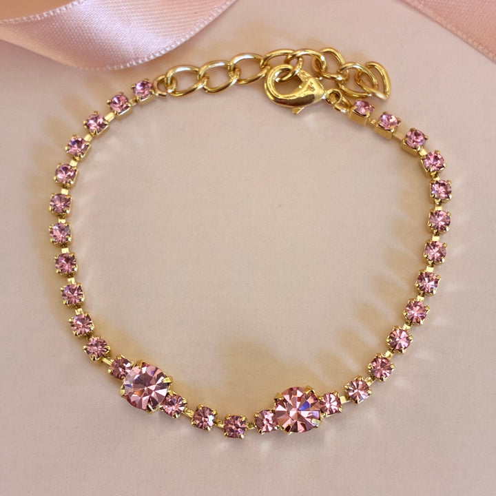 Pink Swarovski crystals gold plated bracelet