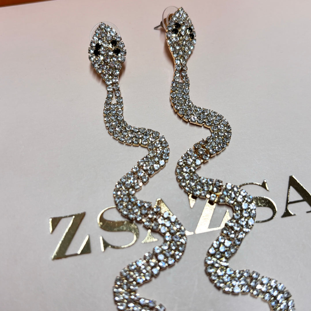 Elegant black gold snake earrings