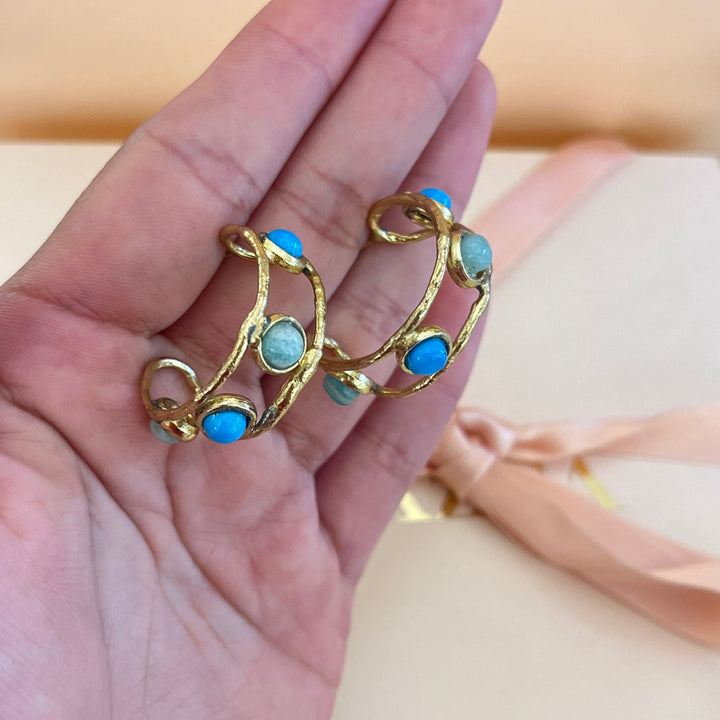 Turquoise & mint handmade hoops