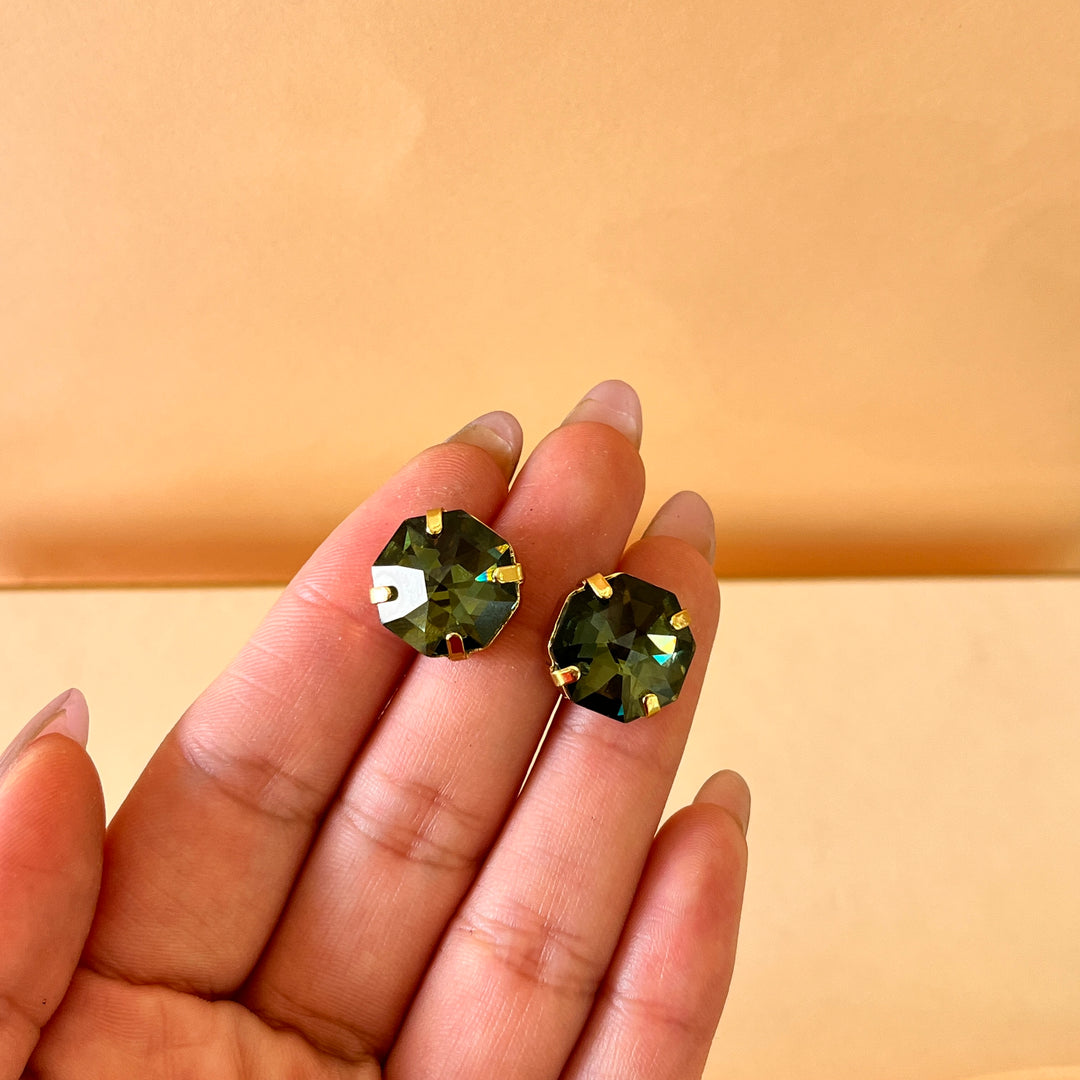 Olive green Swarovski crystals studs