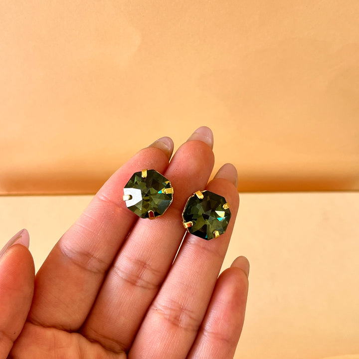 Olive green Swarovski crystals studs