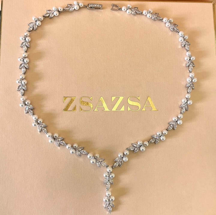 Zircone & Pearl marquise white gold plated set