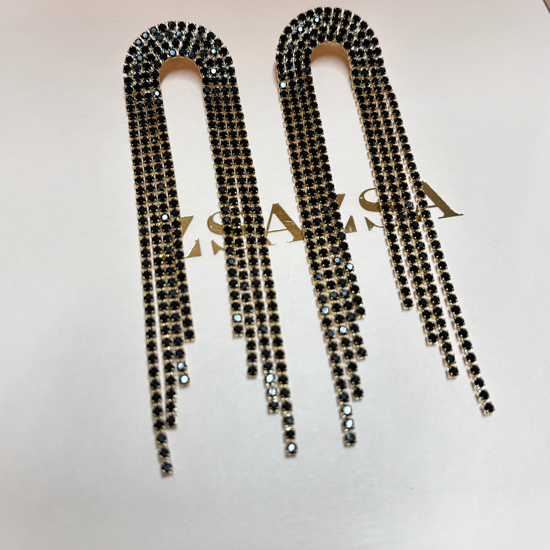 Black gold fringe earrings