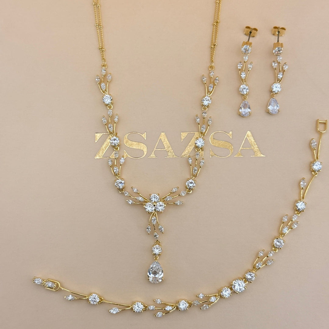 Teardrop zircone gold plated set