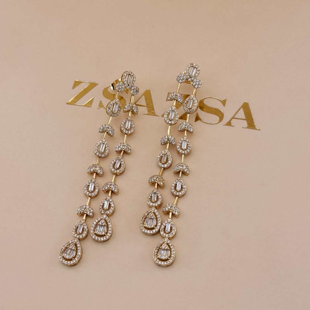 Long marquise and teardrop zircone gold plated earrings