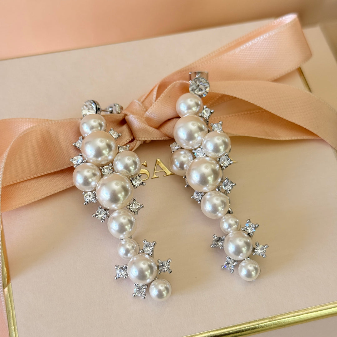 Swarovski crystals pearls silver chunky earrings