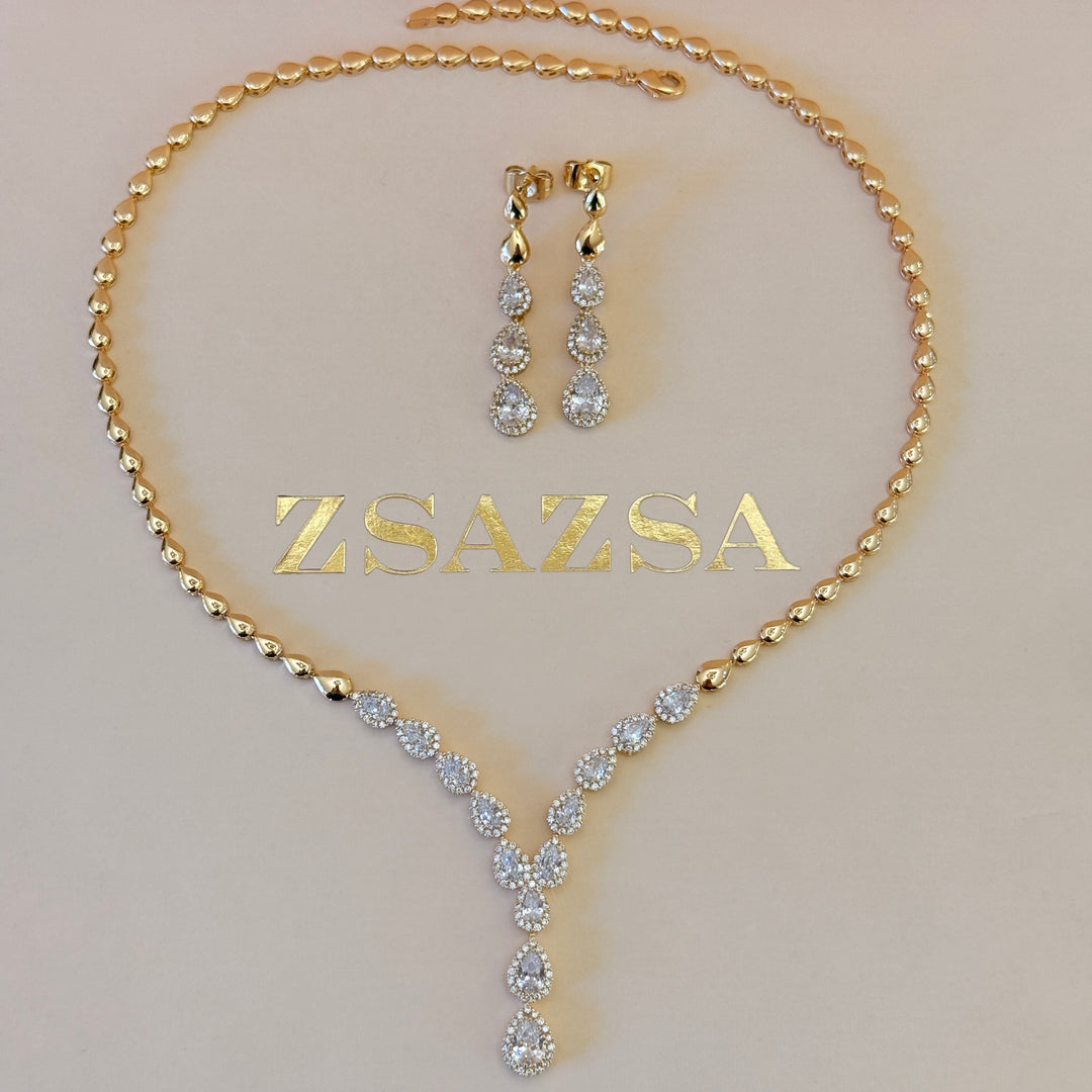 Teardrop zircone gold plated set