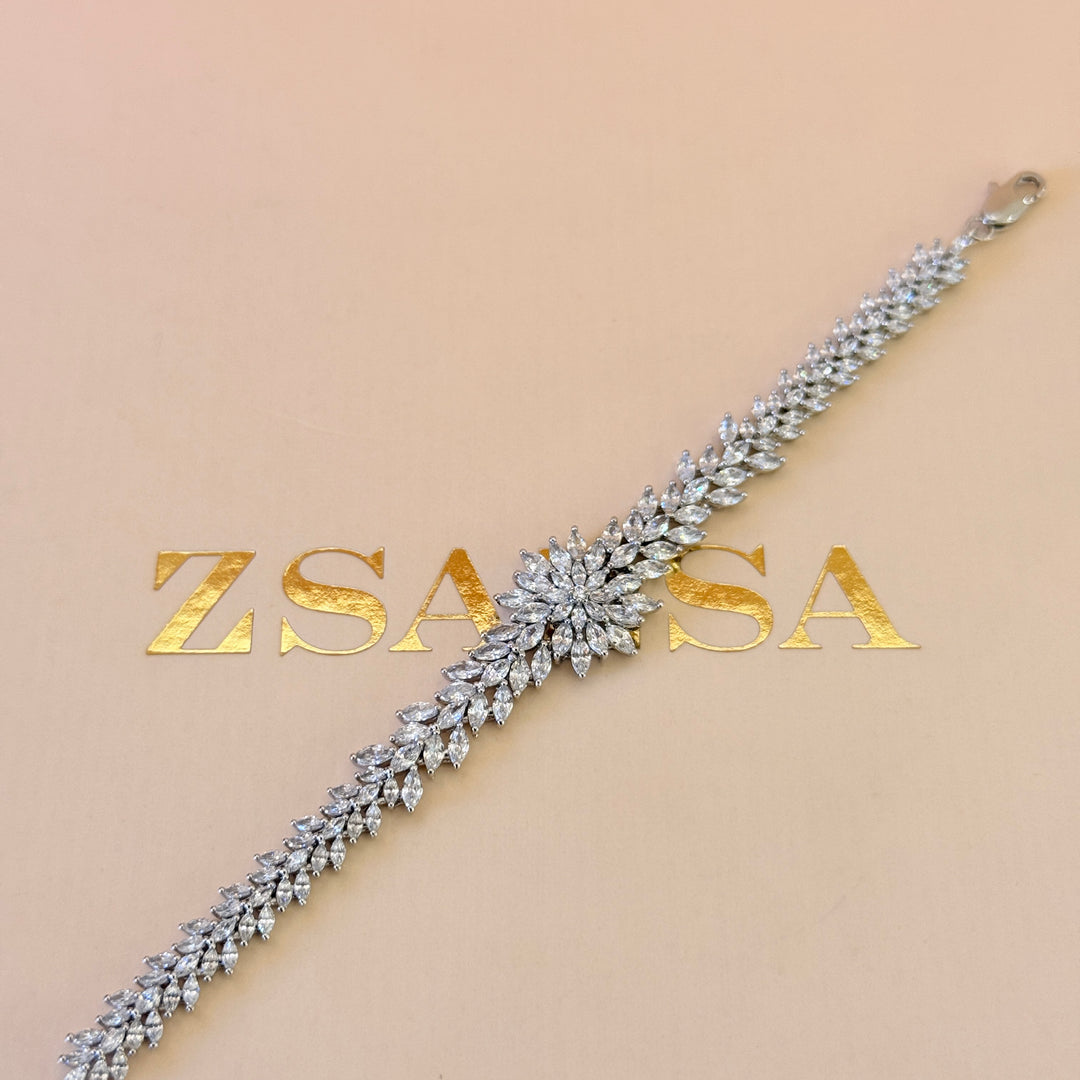 Flower marquise zircone silver bracelet