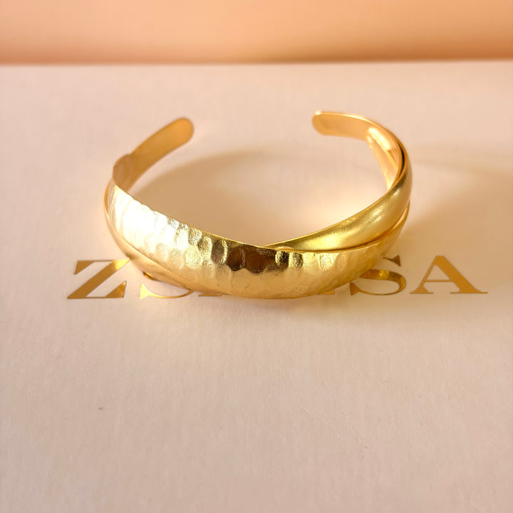 Handmade Layered Simple Gold Bangle | Gold Plated | ZsaZsa
