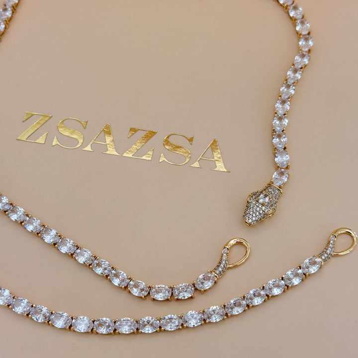 Zircone snake gold plated necklace & bracelet